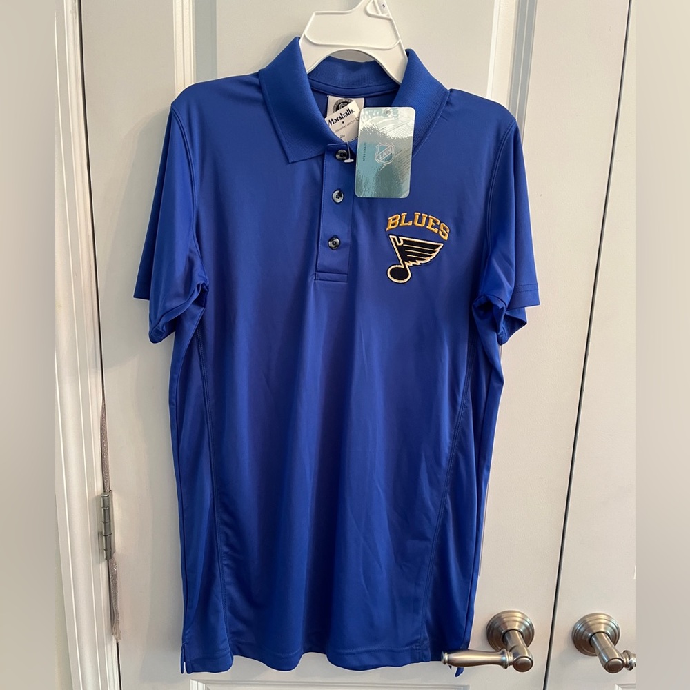 NWT NHL St. Louis Blues Hockey Men's Royal Blue Polo Shirt Size Small